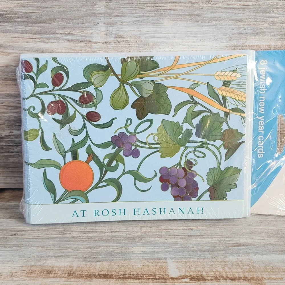 8 Pack Rosh Hashanah Jewish New Year Greeting Cards Botanical Pomegranate Grapes